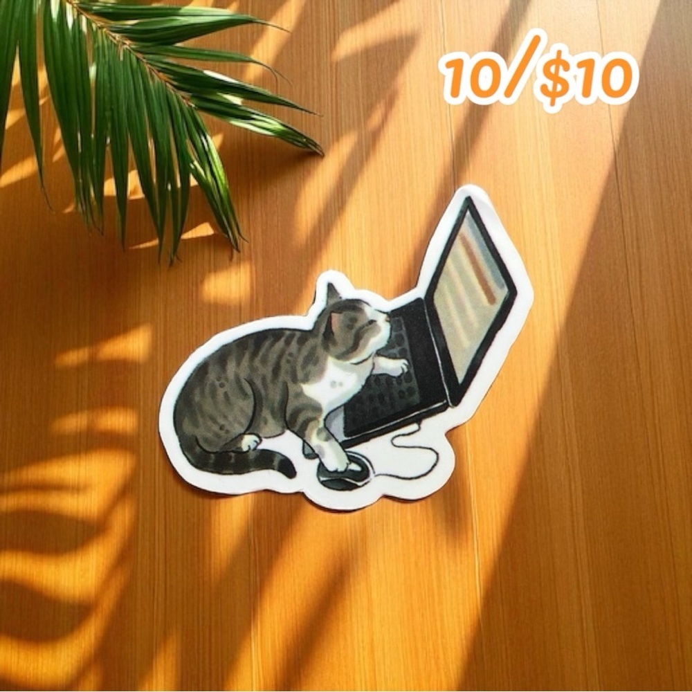 Cat on Laptop Sticker – Vinyl (Approx. 1.5”)